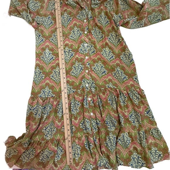 Boho silk Green and Orange Midi Dress - Picture 2 of 8